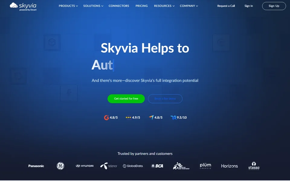 Skyvia Homepage With Get Started Button