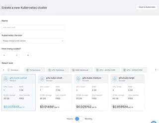 Create A New Kubernetes Cluster Form