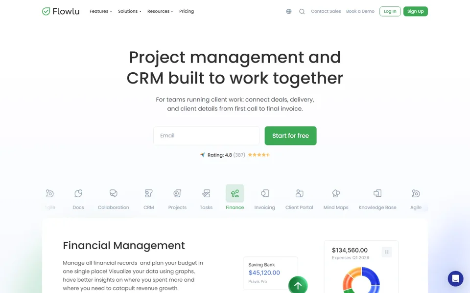 Flowlu Homepage With The Module Tabs