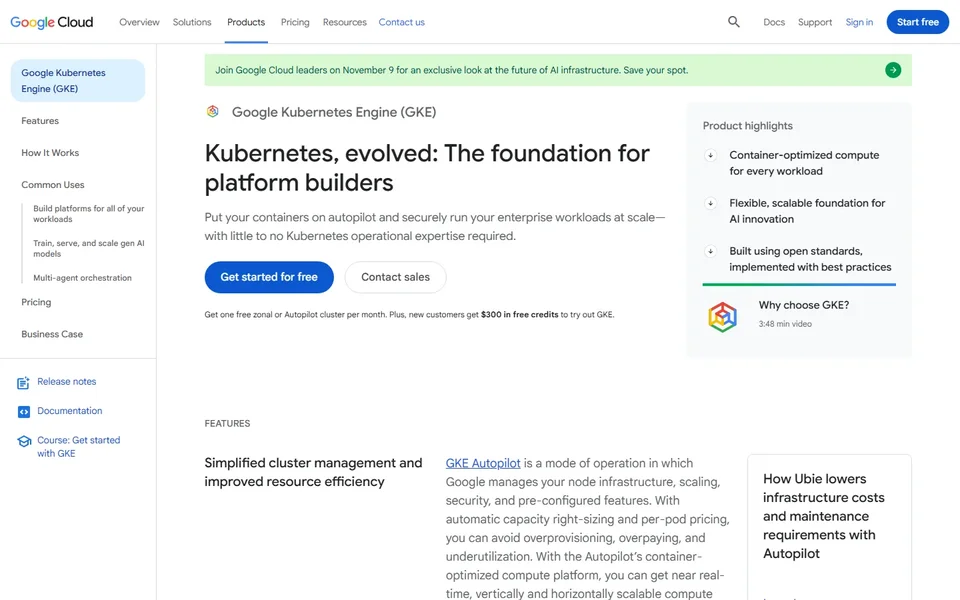 Gke Homepage With Autopilot And Product Highlights