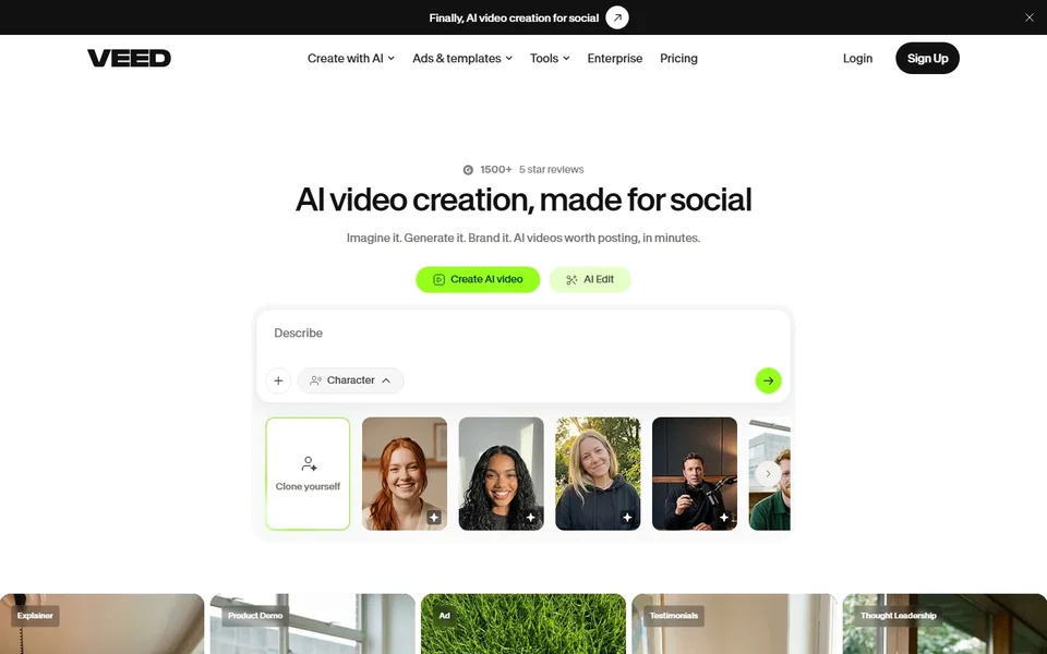 Veed Homepage With The Ai Video Prompt Box