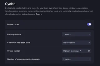 Cycle Settings Form For A Team