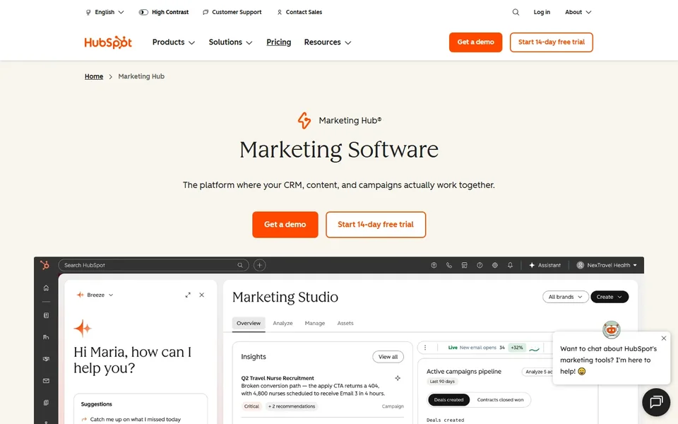 Hubspot Marketing Hub Homepage