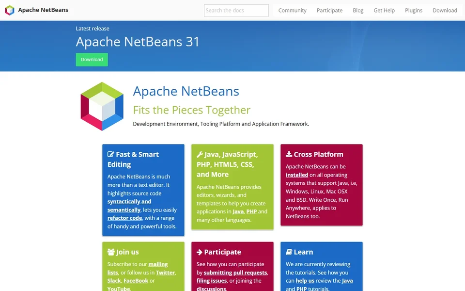 Apache Netbeans Homepage With Feature Summary