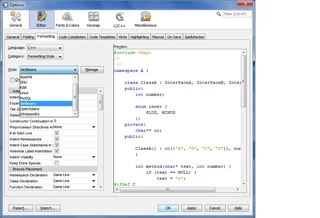 Options Editor Formatting Style Settings