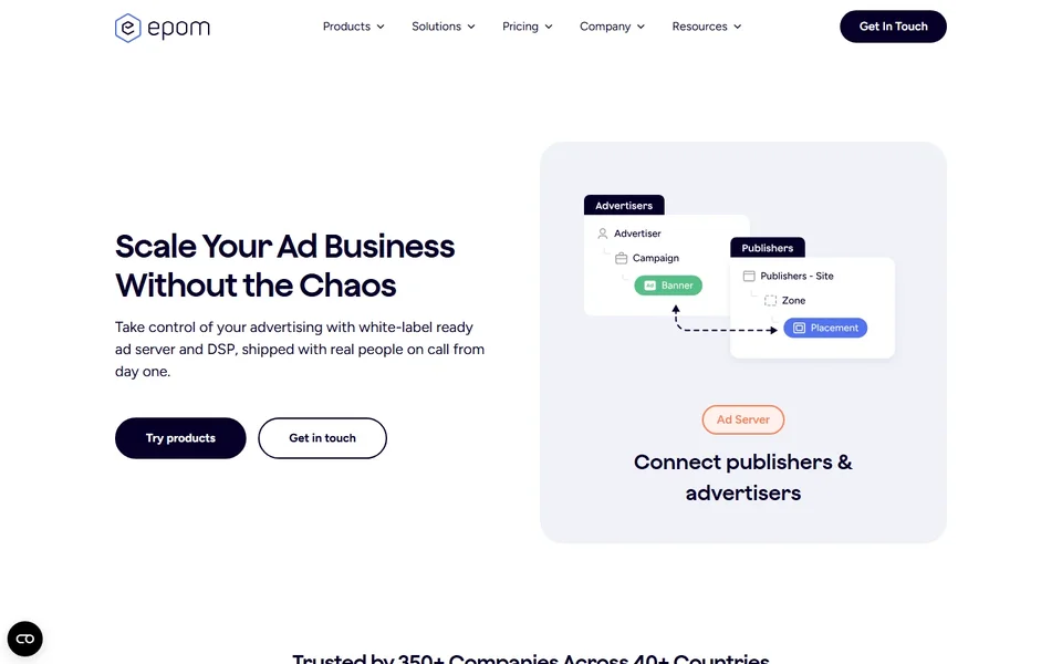Epom Homepage With The Ad Server Hero