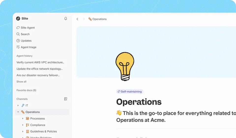 Workspace Channels Beside An Operations Doc