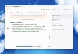 Document History Panel With Versions List