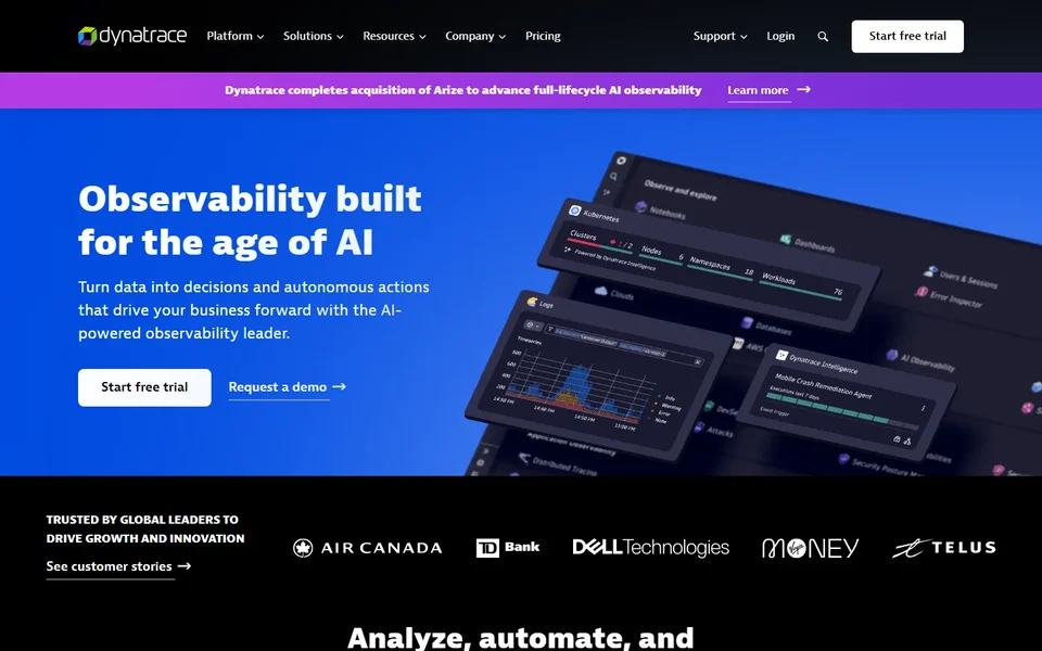 Dynatrace Homepage With Ai Observability Headline