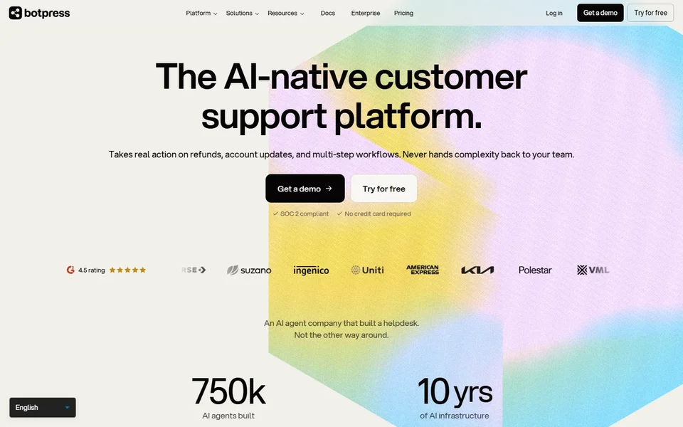 Botpress Homepage Support Platform Headline