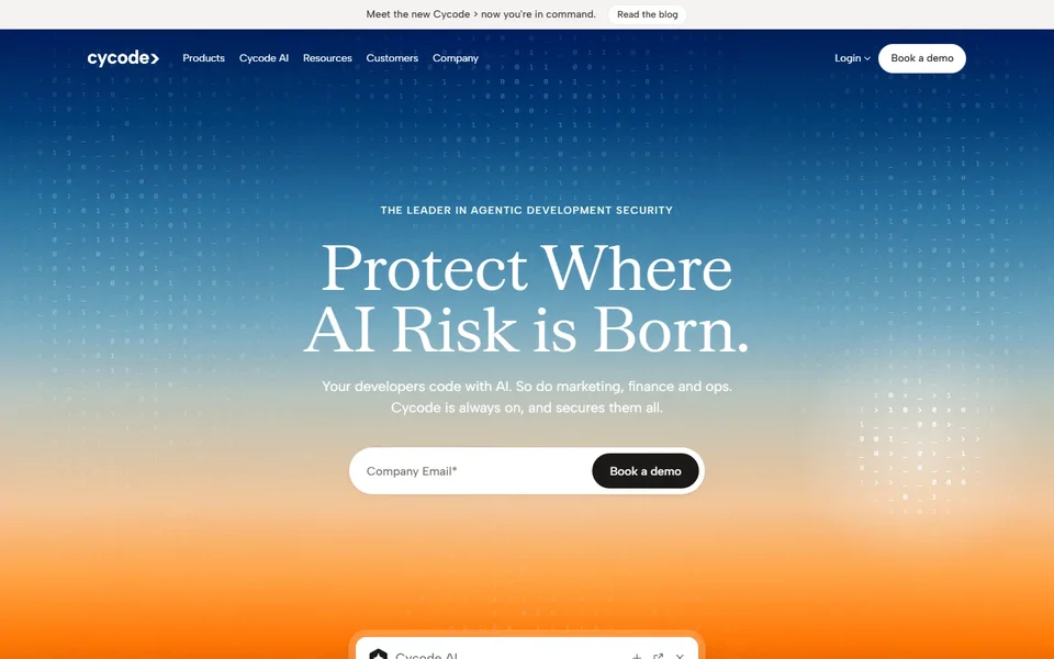 Cycode Homepage With Its Security Headline