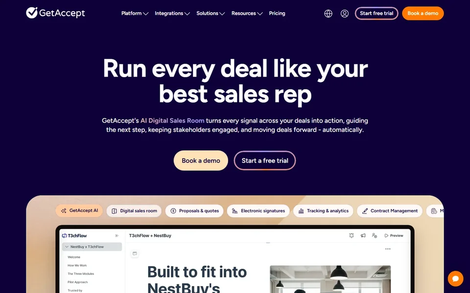 Getaccept Homepage With Digital Sales Room Tabs