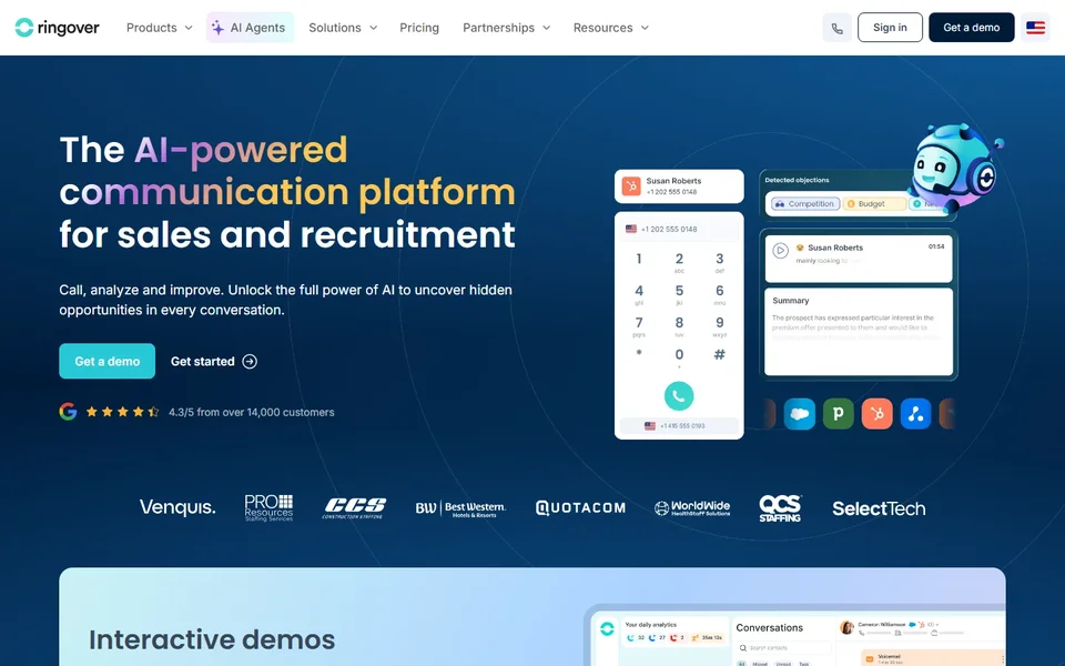 Ringover Homepage With Dialer And Analytics