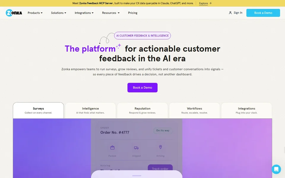 Zonka Feedback Homepage With The Platform Tabs