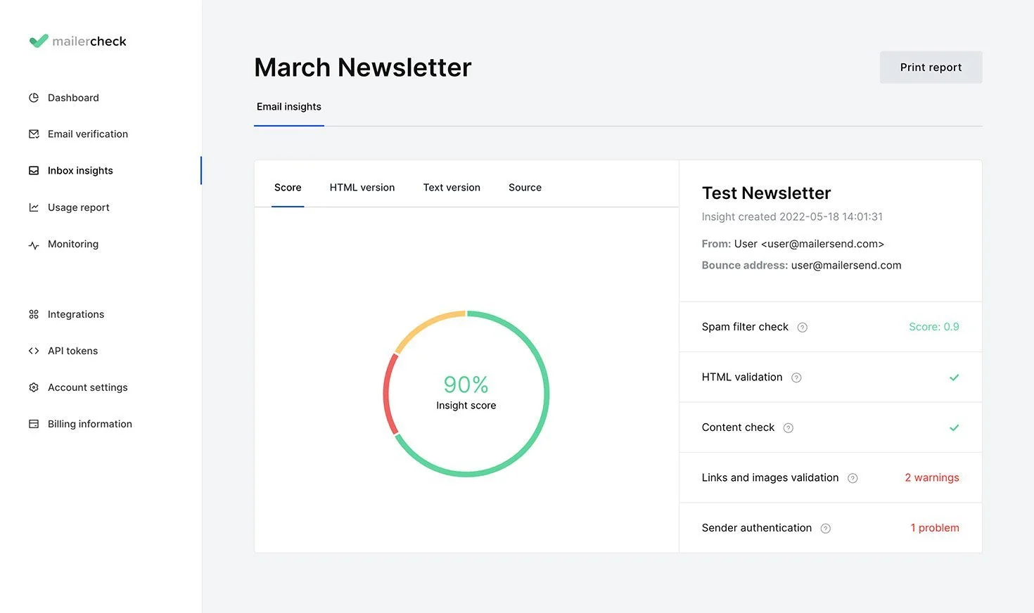 Inbox Insights Report With Sidebar