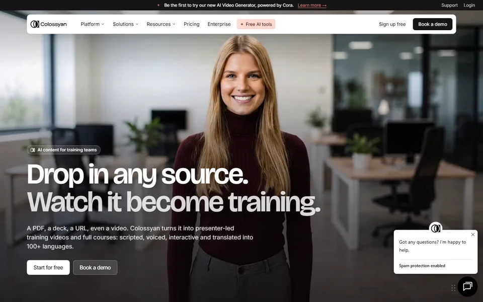 Colossyan Homepage With An Ai Presenter