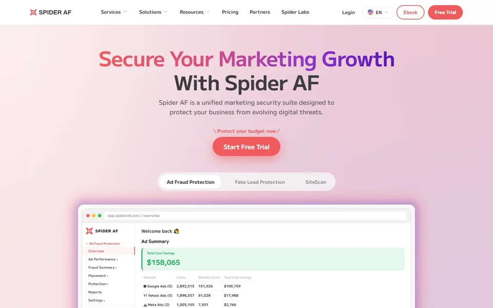 Spider Af Homepage With The Ad Fraud Dashboard