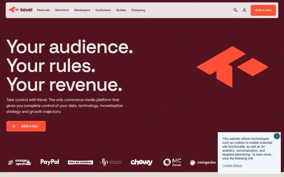 Kevel Homepage With Its Retail Media Headline