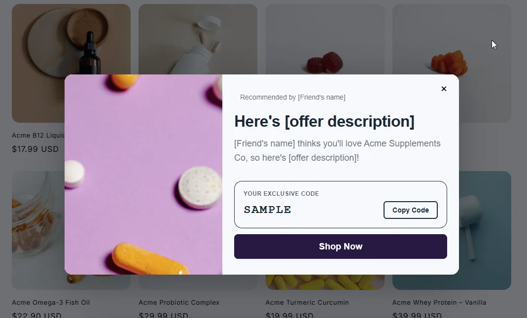 Friend Offer Landing Popup