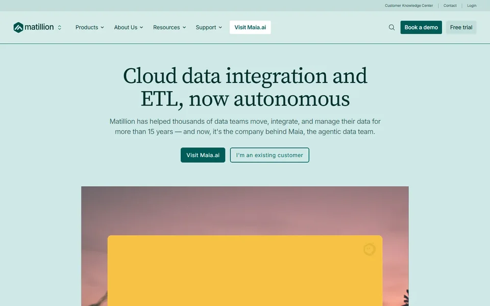 Matillion Homepage With The Maia Entry