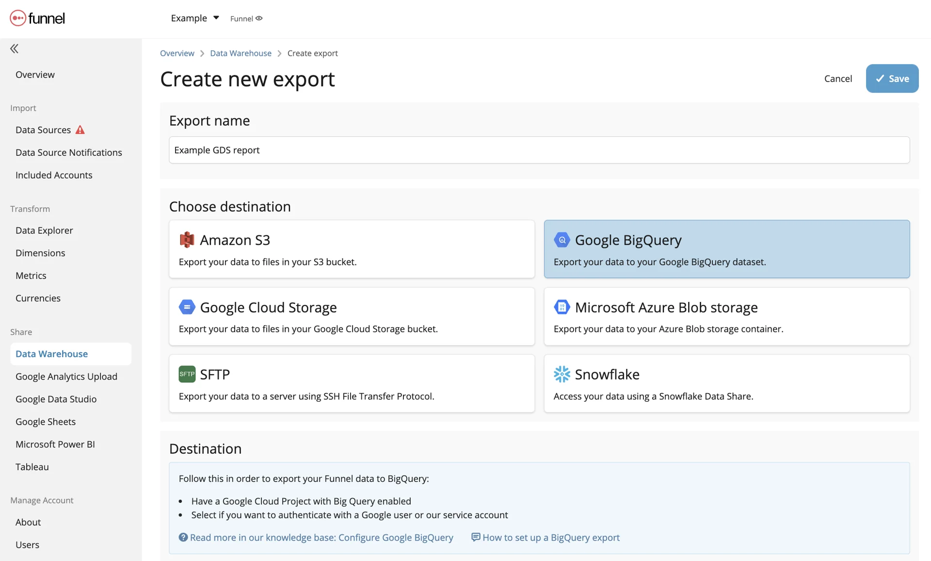 Create New Export