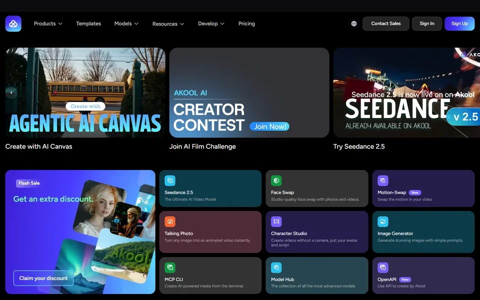 Akool Homepage With The Ai Video Tools Grid