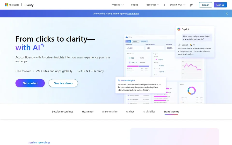 Microsoft Clarity Homepage