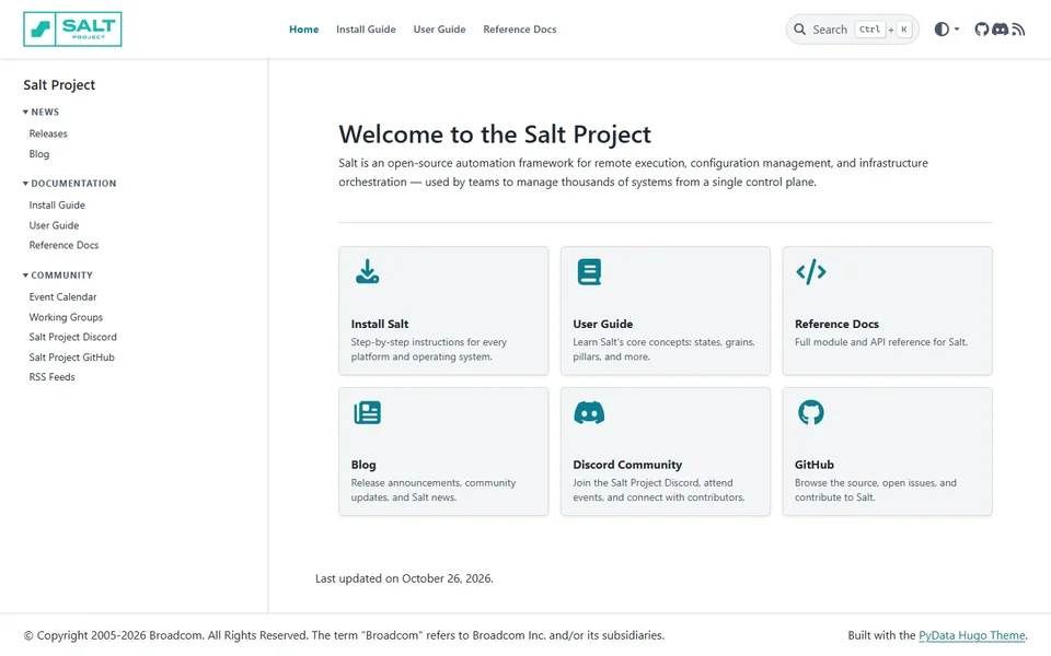 Salt Project Homepage With Install And Docs Cards