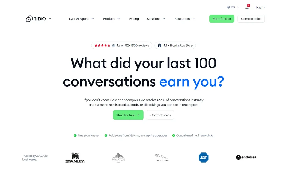 Tidio Homepage Hero And Main Navigation