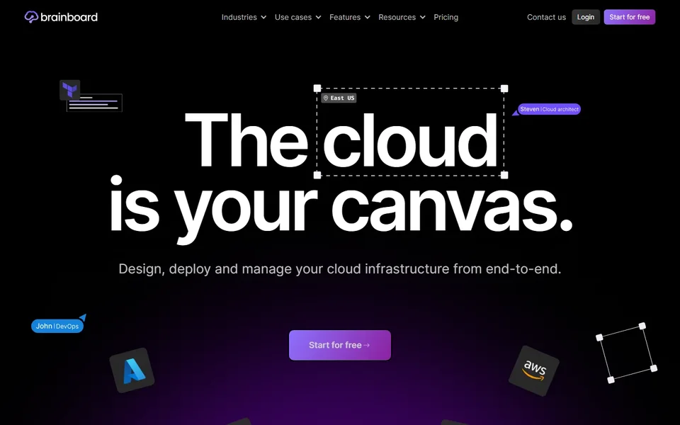 Brainboard Homepage With Cloud Canvas Hero