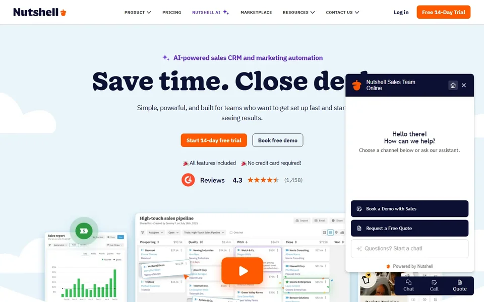 Nutshell Homepage With Import And Metrics
