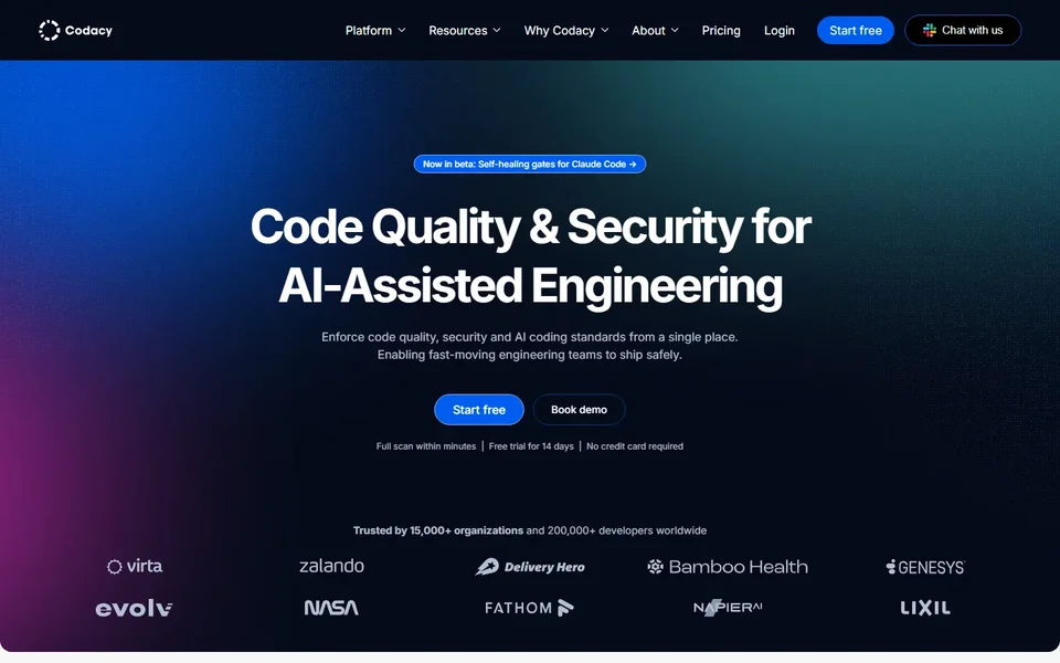 Codacy Homepage With Code Quality Headline