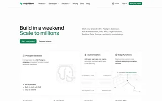 Supabase Homepage With The Postgres Project Cards
