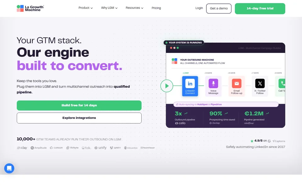 La Growth Machine Homepage With Campaign Demo