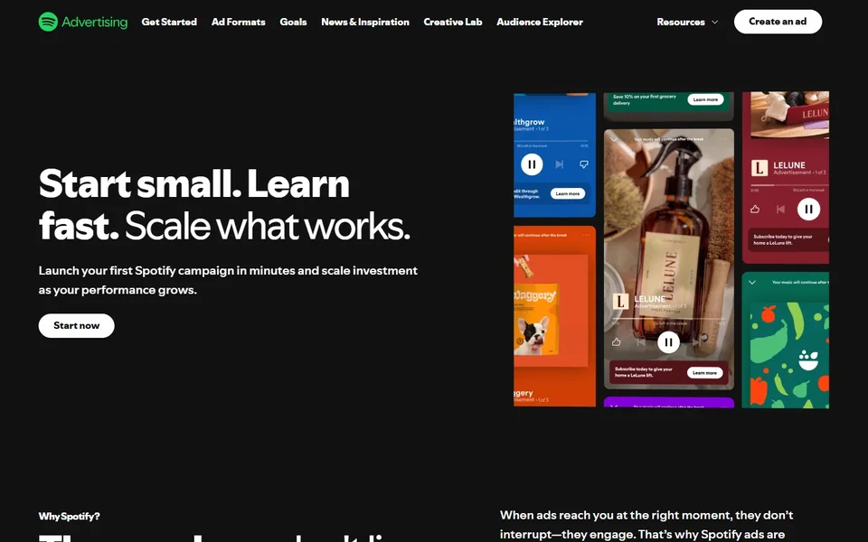Spotify Ads Manager Homepage With Ad Creative