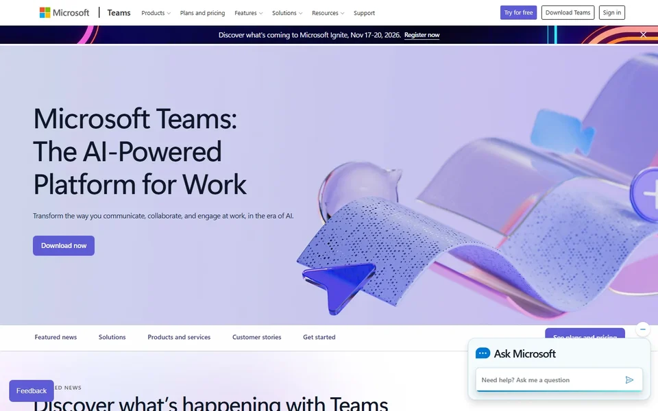 Microsoft Teams Home Page