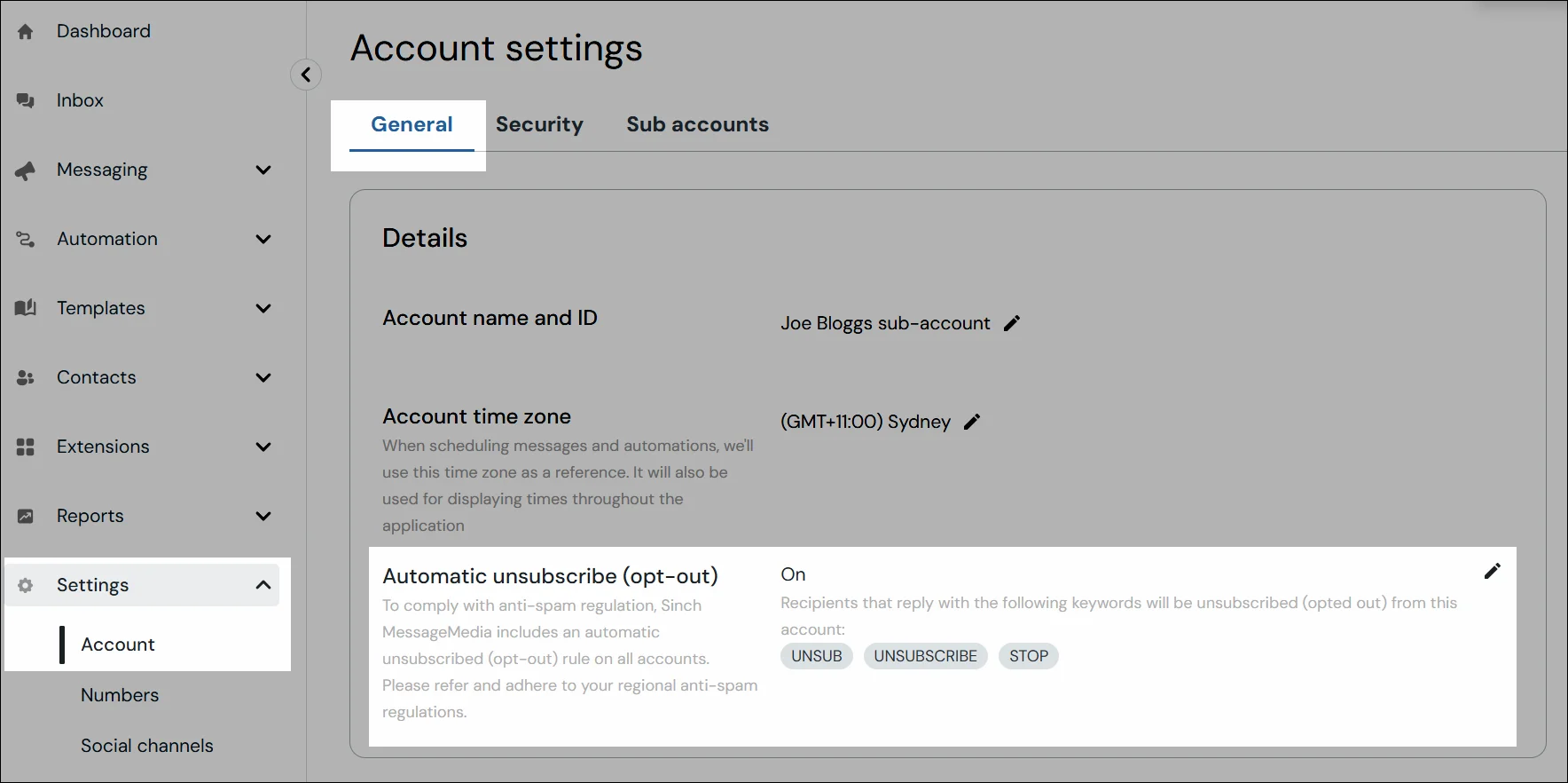 Account Opt Out Settings