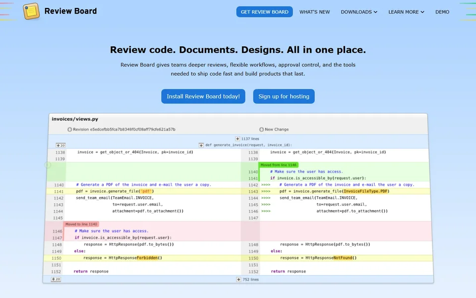Review Board Homepage With A Code Diff View