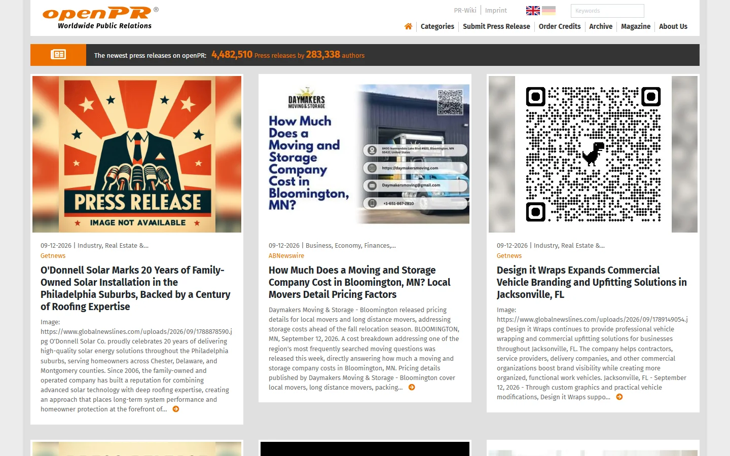 English Press Release Archive Home Page