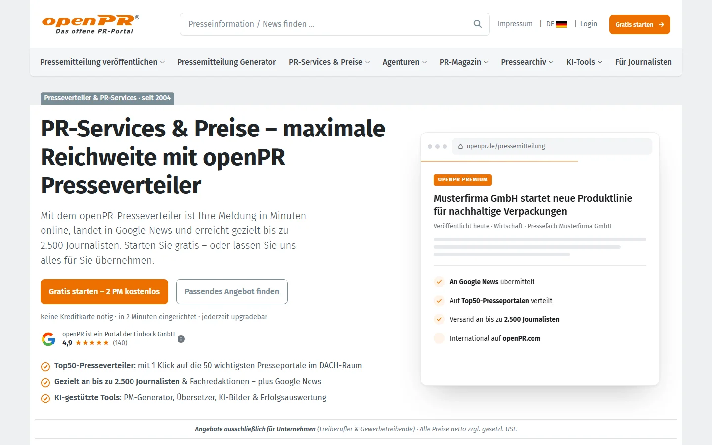 Pr Services And Tariffs Page