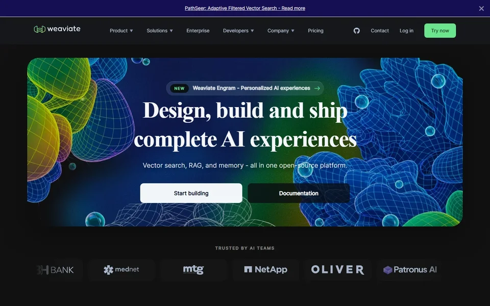 Weaviate Homepage With The Start Building Hero