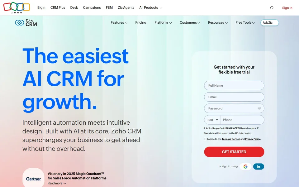 Zoho Crm Homepage