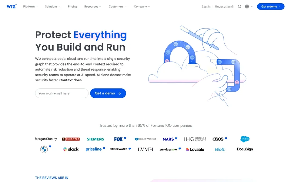 Wiz Homepage With The Protect Everything Headline