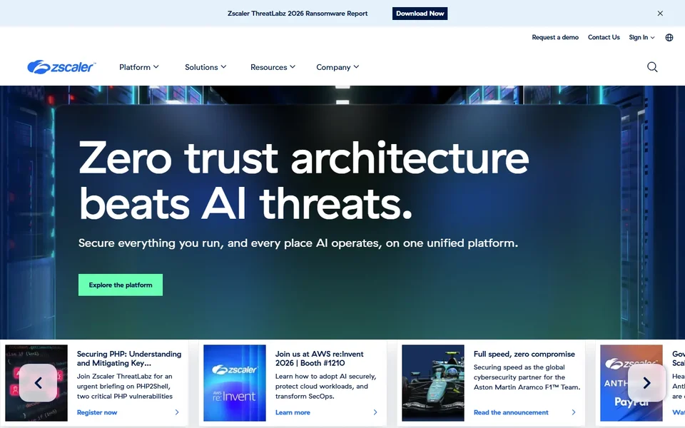 Zscaler Homepage With The Zero Trust Headline