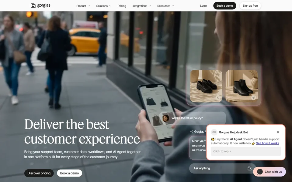 Gorgias Homepage With The Helpdesk Bot Demo