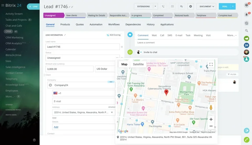 Lead Record With Company Details And Map