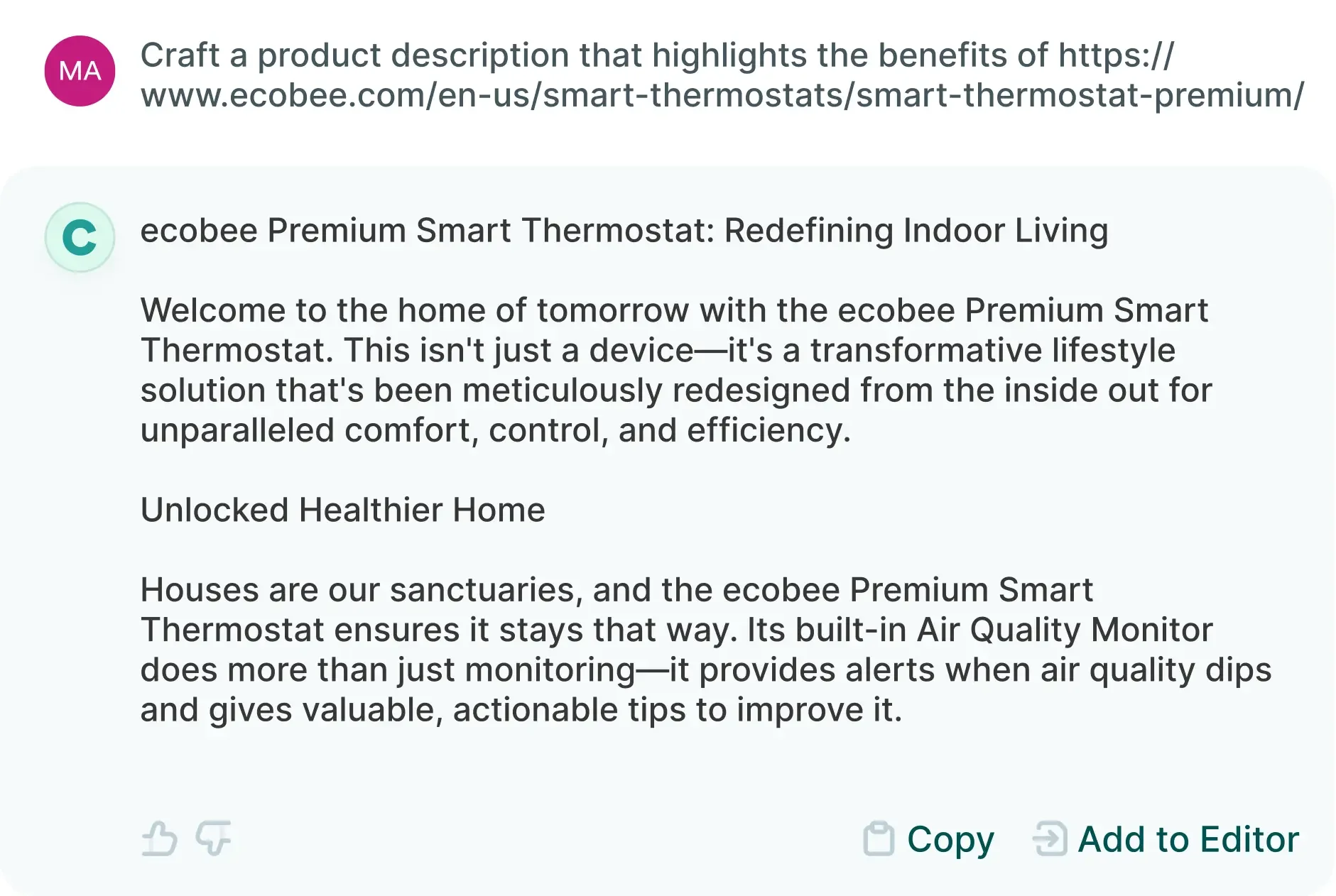 Product Description Chat