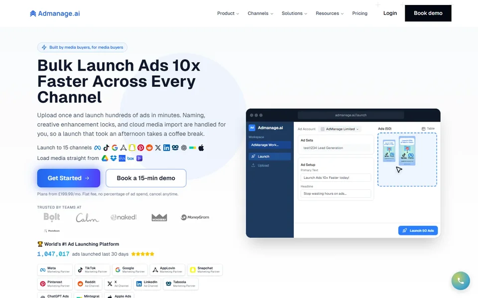 Admanage Homepage With The Bulk Launch Editor
