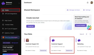 Workspace Home With Bot List And Usage