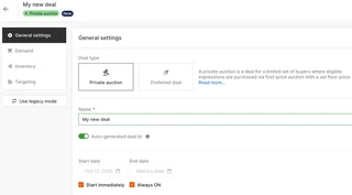Private Auction Deal Settings